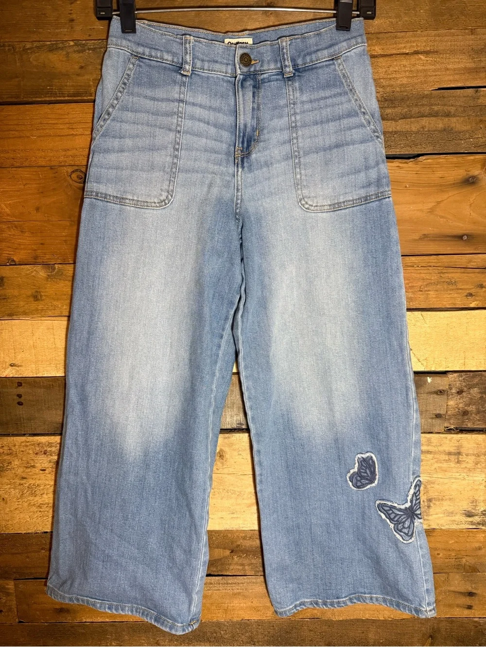 Oshkosh Kid Baggy Butterfly Embroidered Jeans Wide Leg size 12 Adjustable